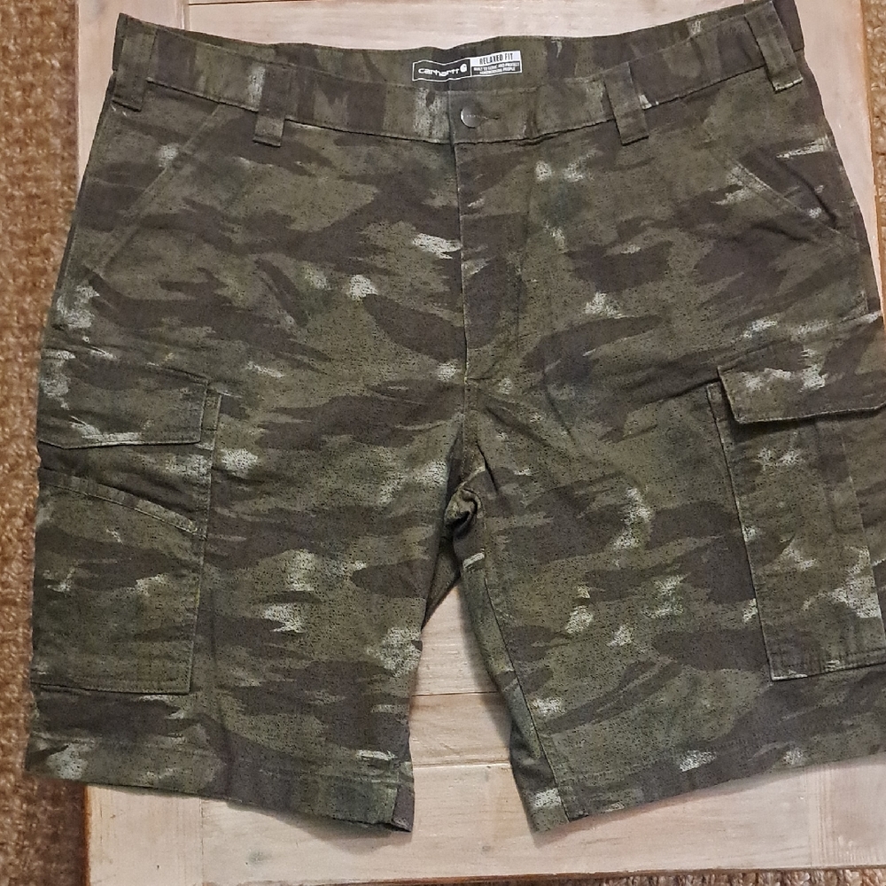 Carhartt Green and Brown Cargo Shorts Durable Cotton Blend
